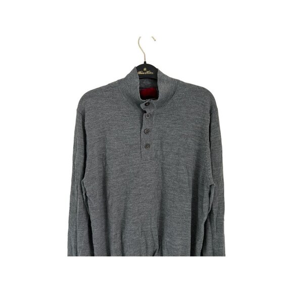 CULLEN Merino Wool Henley Knitted Long Sleeve Gray High Neck - Picture 3 of 7